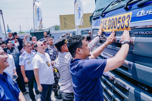 Bobby Nasution Hadiri Kampanye Simpati Penerapan Single Truck Indentification Data (STID) di Terminal Peti Kemas Pelabuhan Belawan Medan, Rabu (22/3).