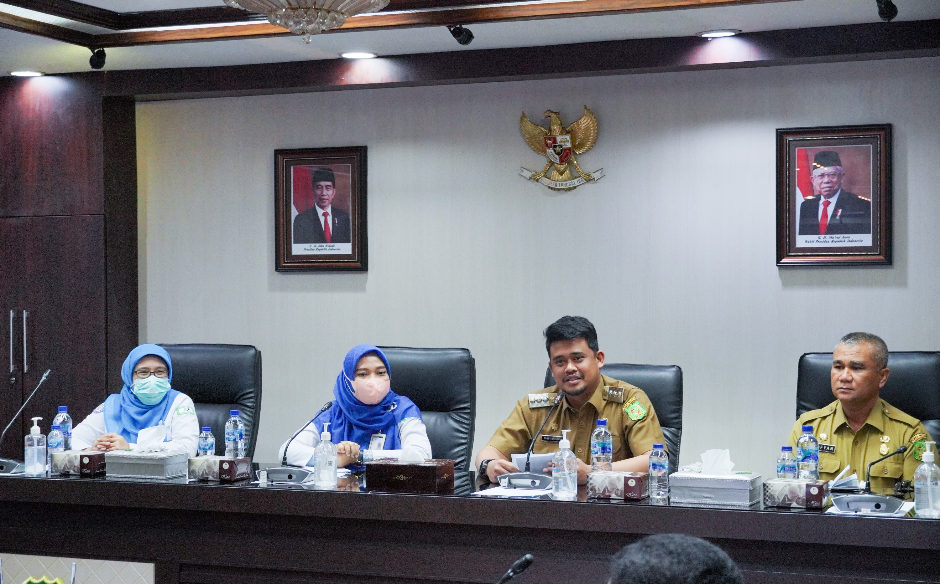 Wali Kota Medan, Bobby Nasution Menerima Kunjungan Kepala BPJS Kesehatan Kota Medan, Sari Quratul Aini di Balai Kota Medan, Senin (28/11) Siang