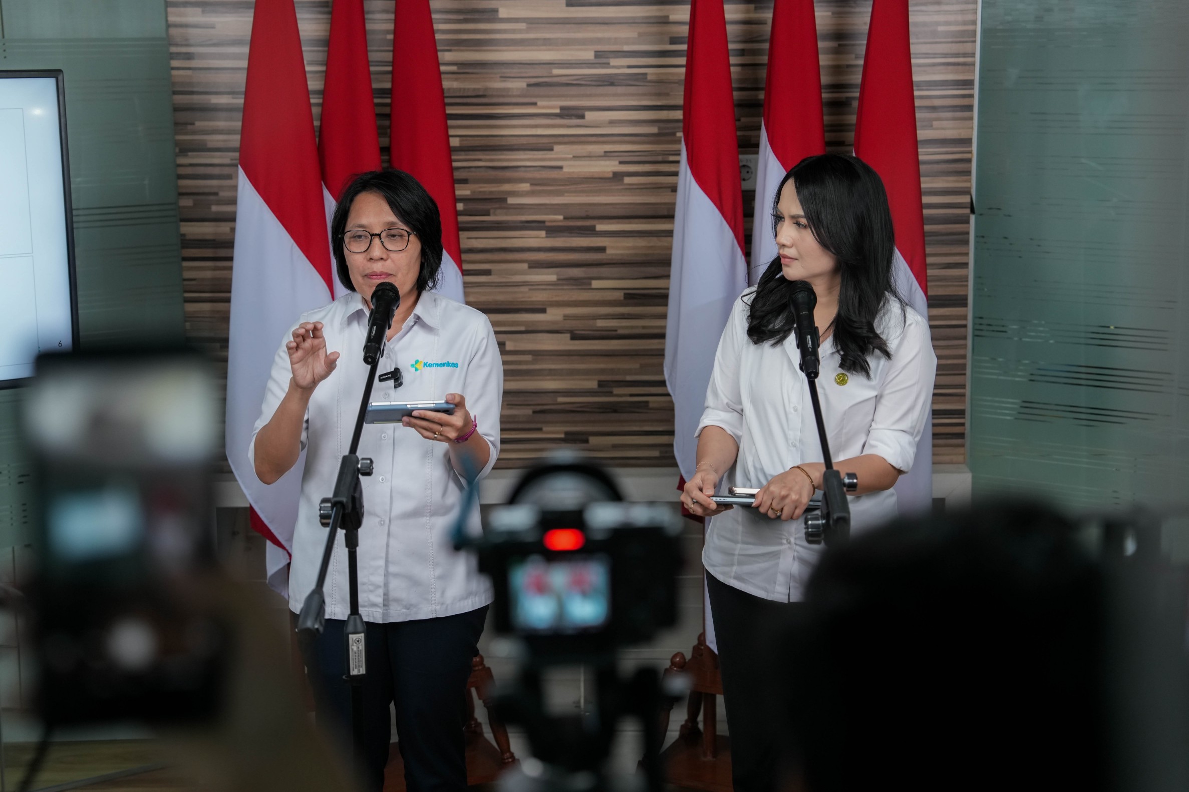 Dirjen Kesehatan Primer dan Komunitas Kementerian Kesehatan (Kemenkes), Maria Endang Sumiwi Dalam Konferensi Pers Program Cek Kesehatan Gratis di Kantor Badan Komunikasi Pemerintah, Jakarta, Kamis (18/9/2025)