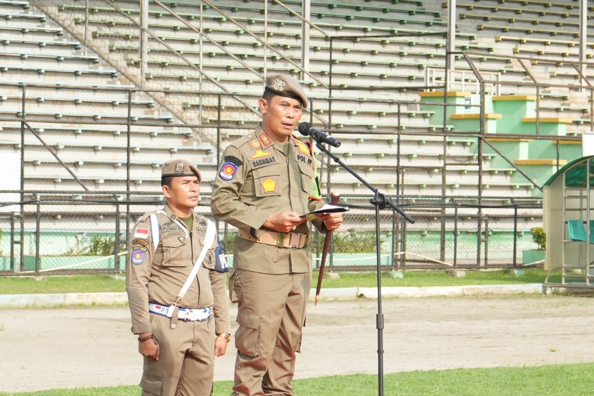 Pemko Medan Melalui Satuan Polisi Pamong Praja (Satpol-PP) Kota Medan Menggelar Apel Batalyon Jalak Cakti Ketenteraman dan Ketertiban Umum (Trantibum) di Stadion Teladan Medan, Sabtu (14/10/2023)